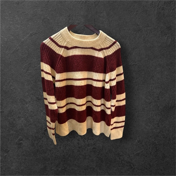 Aerie Women’s Striped Maroon and Cream Sweater - Picture 1 of 2